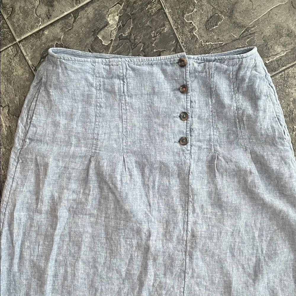 100% Linen WHITE STUFF Women's Light Blue Button-Front Skirt Preppy Coastal - Picture 3 of 9